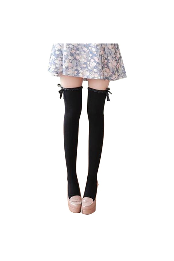 Women Socks Wavy Lace Ribbon Bow Stockings Knee High Socks Cotton Bottoming Socks Women