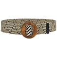 thumbnail image 1 of Only Moment Women's Belt Women Woven Elastic Casual Summer Belt Stretch Skinny Striped Printed Belt With Wooden Buckle, 1 of 2