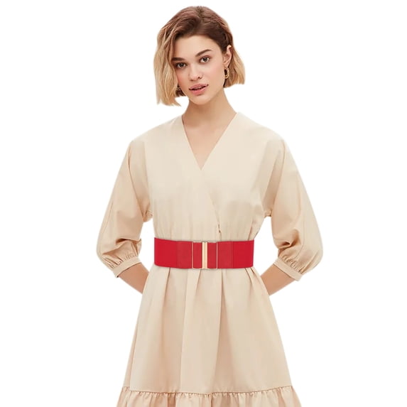 Only Moment Women's Belt Women's Fashion Vintage Wide Waist Belt Elastic Stretch Belts With Interlock Buckle