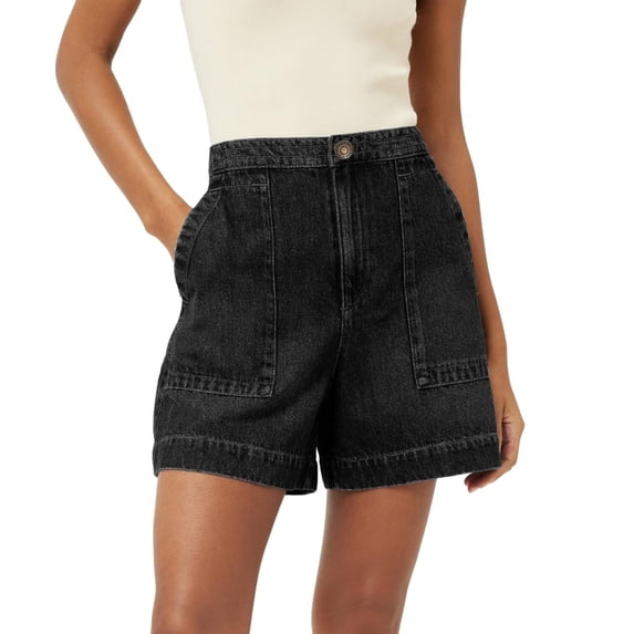 Only Moment Women's Drawstring Sweat Shorts Polyester,Cotton Elastic Waist Wide Leg Casual Cotton Shorts Sets Maternity Jean Shorts Black,M