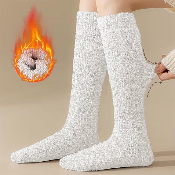 Only Moment Women's Knee High Wool Socks cotton Athletic Vintage Slouch Mid Calf Tube Socks White,One Size