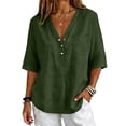 thumbnail image 1 of Only Moment Women's Short Sleeve Shirts V Neck Casual Short Sleeve Shirts Business Dressy Work Blouses Womens Shirts Casual Blackish Green,3XL, 1 of 6