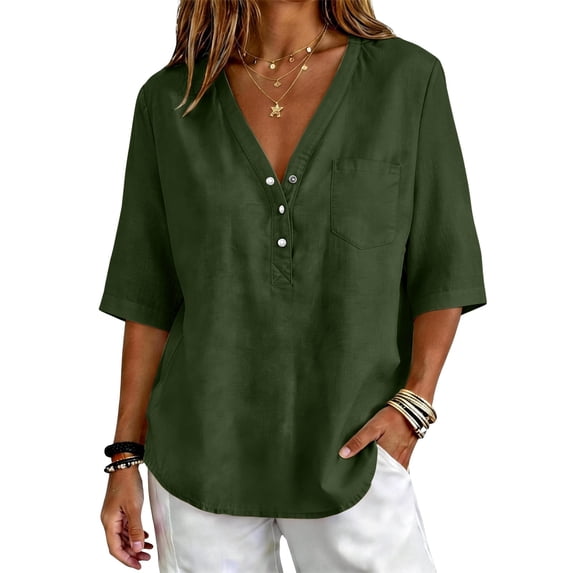 Only Moment Women's Short Sleeve Shirts V Neck Casual Short Sleeve Shirts Business Dressy Work Blouses Womens Shirts Casual Blackish Green,3XL