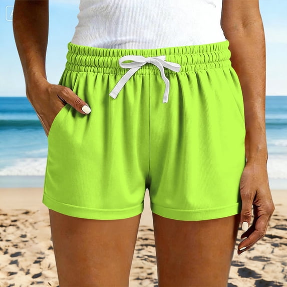 Only Moment Women's Summer Shorts Mesh Fabric Elastic Waist Wide Leg Casual Cotton Shorts Sets High Waisted Shorts Wowomen Light Green,L