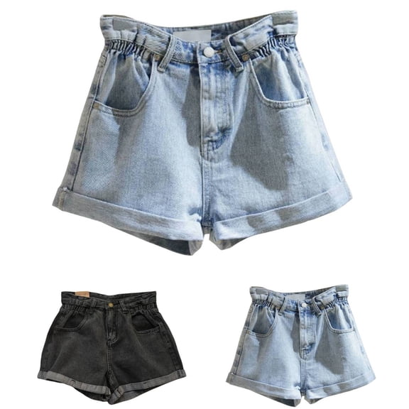 Only Moment Women's Summer Shorts Polyester,Cotton Casual Long Knee Length High Waisted Stretch Wide Leg Relaxed Fit Jean Shorts Stretchy Grey,S