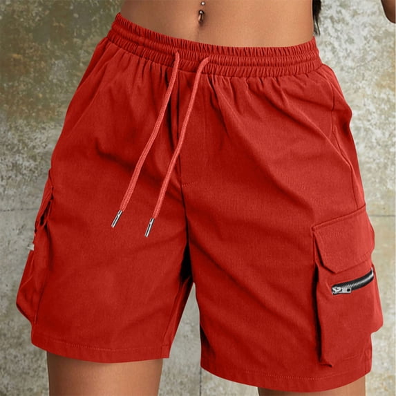 Only Moment Women's Summer Sweat Shorts Polyester,Spandex Comfy Stretch Lace Trim Summer Beach Linen Ruffle Shorts High Waisted Shorts Wowomen Red,XL