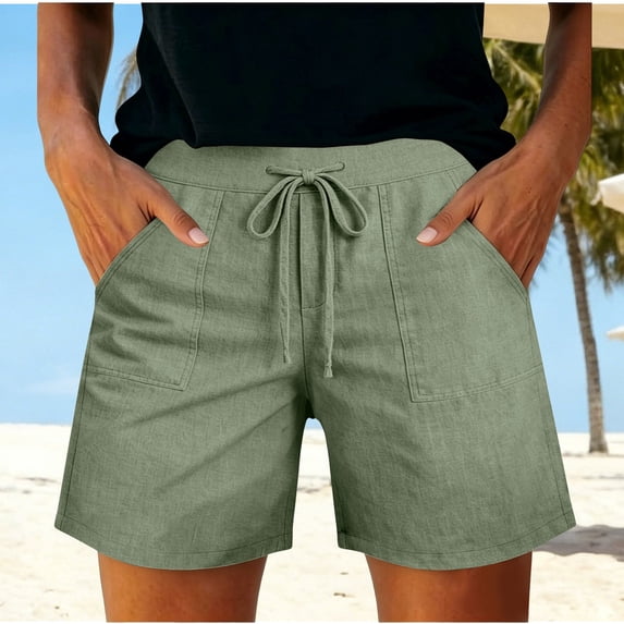 Only Moment Womens Lightweight Shorts Bamboo Nodes Cotton Comfy Stretch Lace Trim Summer Beach Linen Ruffle Shorts Linen Shorts Mint Green,3XL