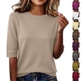 thumbnail image 1 of Only Moment Womens Shirts Crewneck Threadcloth Buttery Soft Summer Crop Tops Y2K Basic Tees for Workout Khaki,L, 1 of 9
