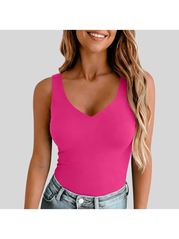 Womens Summer Tops Polyester,Spandex Casual Loose Fit Beach Vacation Cami Tops Hot Pink M