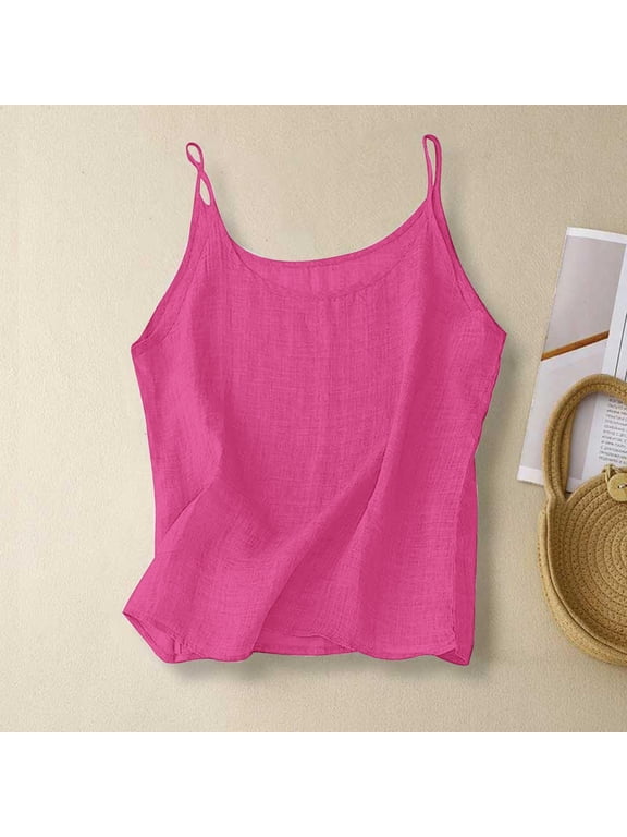 Only Moment Womens Tank Top Amboo Hemp V Neck Trendy Sleeveless Basic Summer Tees Hot Pink M