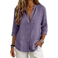 thumbnail image 1 of Only Moment Womens Tops 3/4 Sleeve V Neck Linen Dressy Casual Trendy Tee Spring Fall Summer Fashion Work Clothes Light Violet,L, 1 of 7