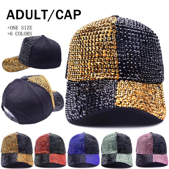 Only Moment Yellow Color Block Rhinestone Hat Oversize Baseball Cap Cotton Soft Unconstructed Plain Blank Adjustable Size Dad Hat One Size