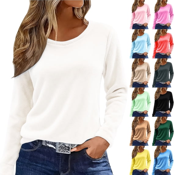 Only Moment Yellow Long Sleeve Shirts for Women Crew Neck Casual Tunic Tops Work Fashion Cute Sweaters Fall Outfits 2026 Dressy Blouse L