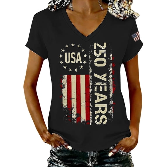 Only MomentT-shirt Women's 250Th Anniversary Print V Neck T Shirt 250Th Anniversary Tshirt Patriotic Tee