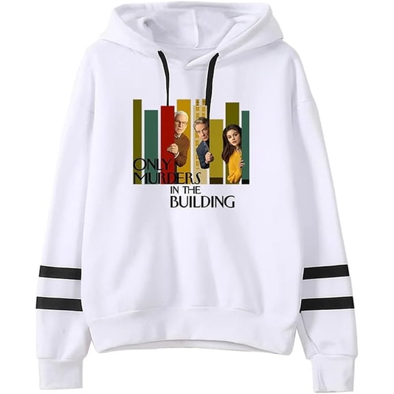 Only Murders In The Building Merch Hoodie Unisex Pocketless Double-bar Sleeve Fashion Sweatshirt,3XL,White