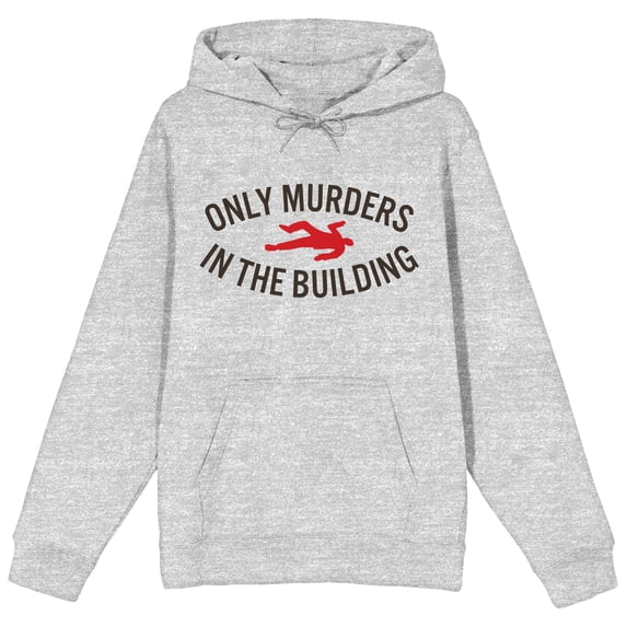 Only Murders In The Building Word Logo Long Sleeve Athletic Heather Hooded Sweatshirt-Small