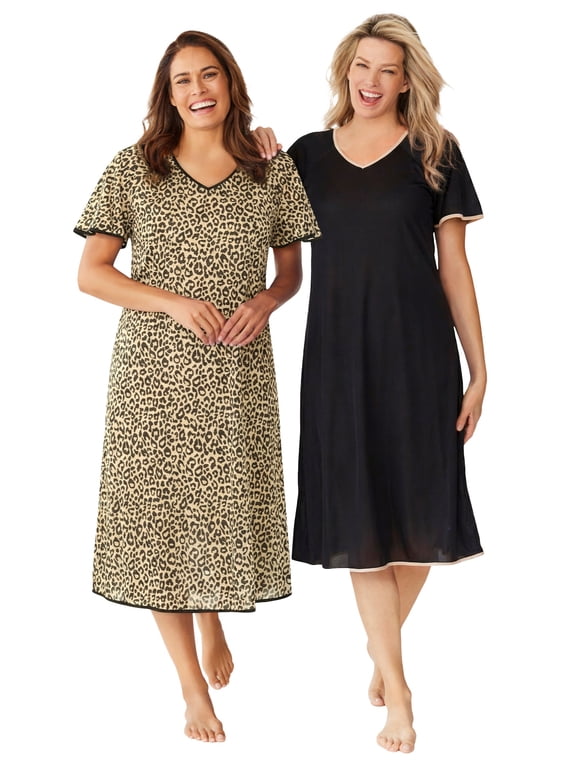 Plus Size 2-Pack Short Silky Gown