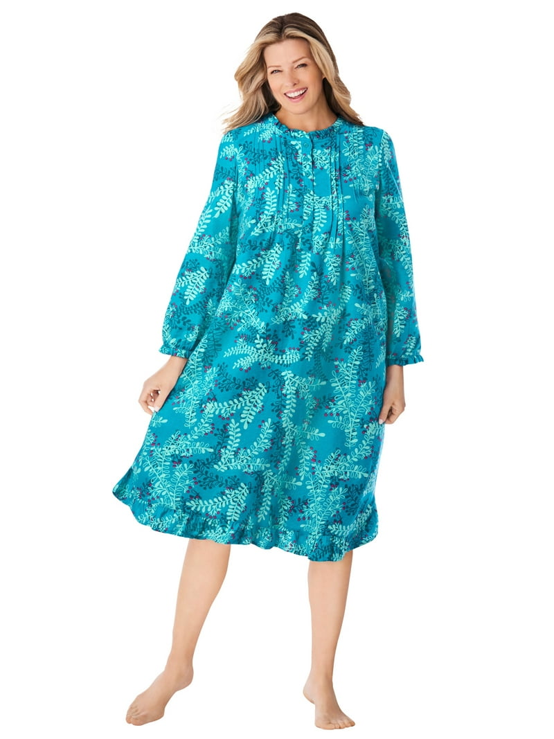 Only Necessities Plus Size Cotton Flannel Print Short Gown