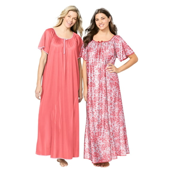 Only Necessities Plus Size 2-Pack Long Silky Gown