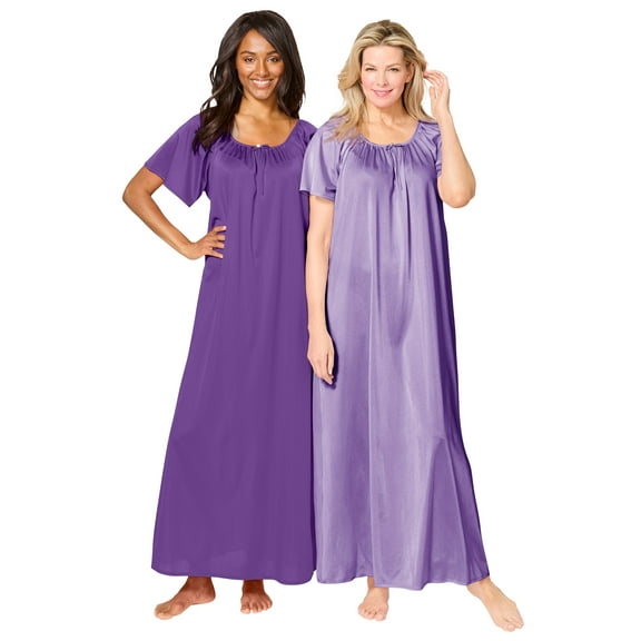 Only Necessities Plus Size 2-Pack Long Silky Gown