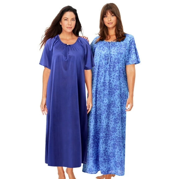 Only Necessities Plus Size 2-Pack Long Silky Gown