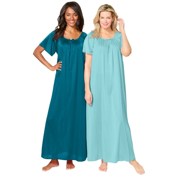Only Necessities Plus Size 2-Pack Long Silky Gown