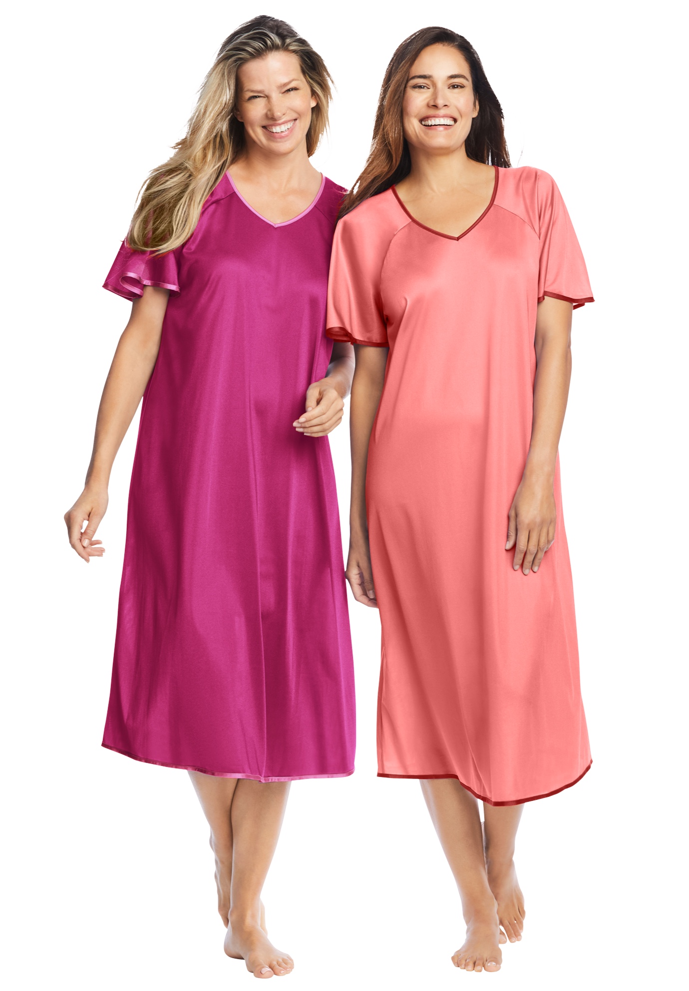 Only Necessities Women's Plus Size Long Silky LaceTrim Gown Pajamas