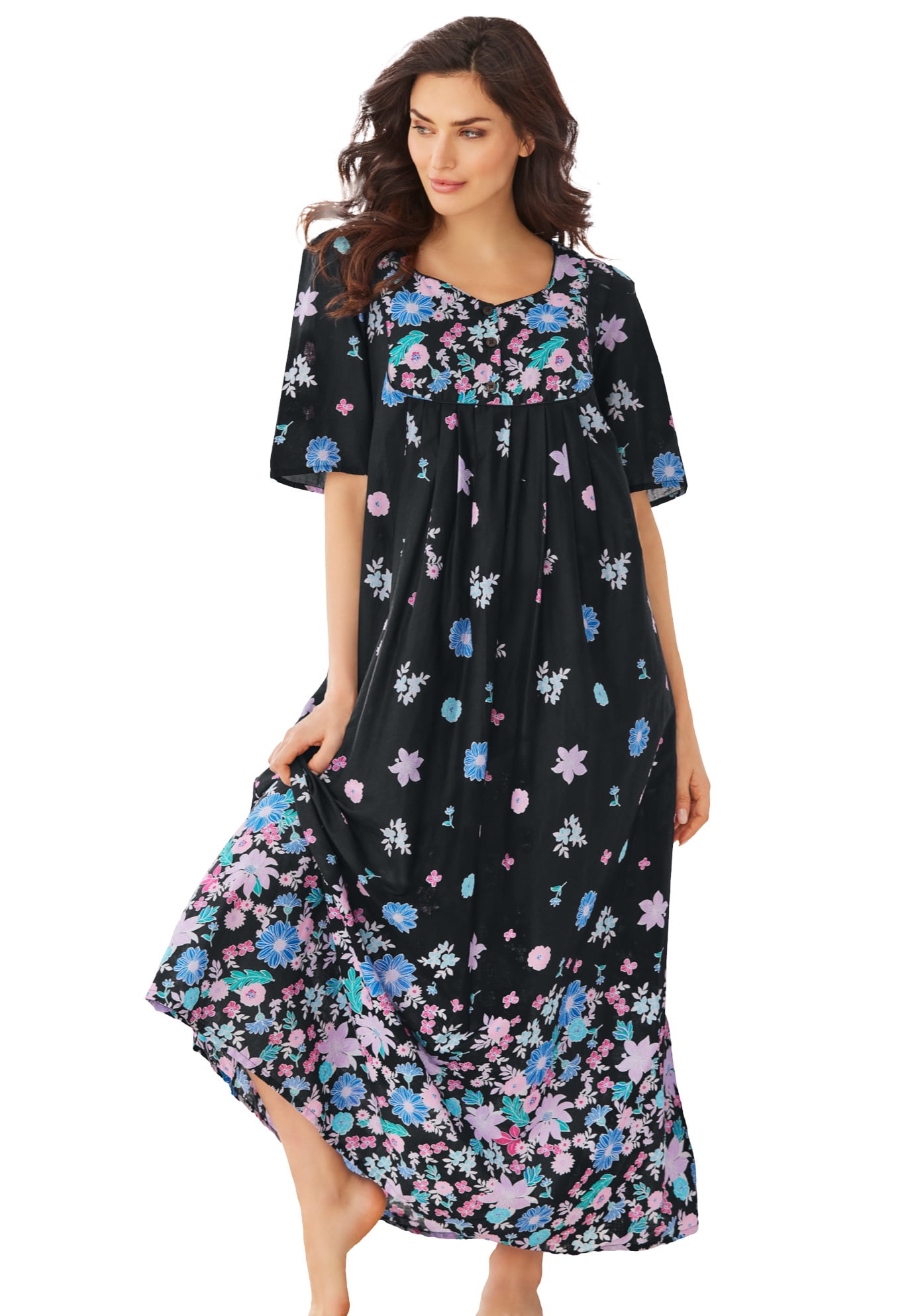 Only Necessities Women's Plus Size Bib Front Lounger House Dress, Nightgown