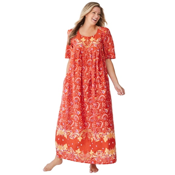 Only Necessities Women's Plus Size Bib Front Lounger House Dress, Nightgown