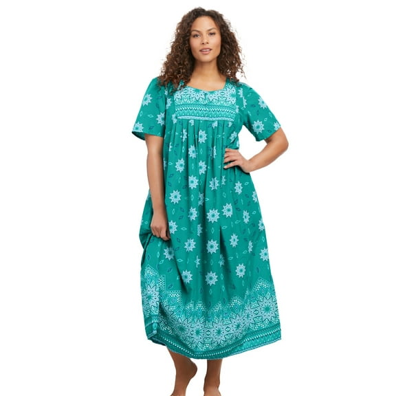 Only Necessities Women's Plus Size Bib Front Lounger House Dress, Nightgown