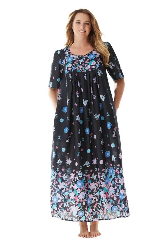 Women's Plus Size Bib Front Lounger House Dress, Nightgown