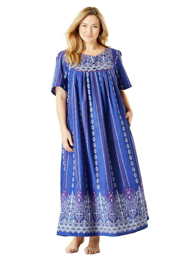 Women's Plus Size Bib Front Lounger House Dress, Nightgown