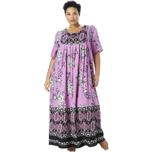 Only Necessities Women's Plus Size Bib Front Lounger House Dress, Nightgown