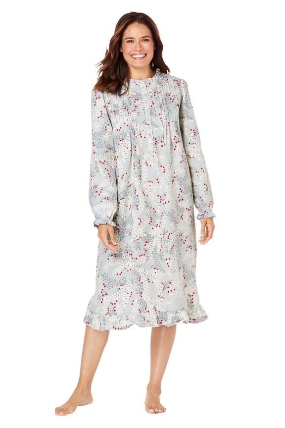 Plus Size Cotton Flannel Print Short Gown