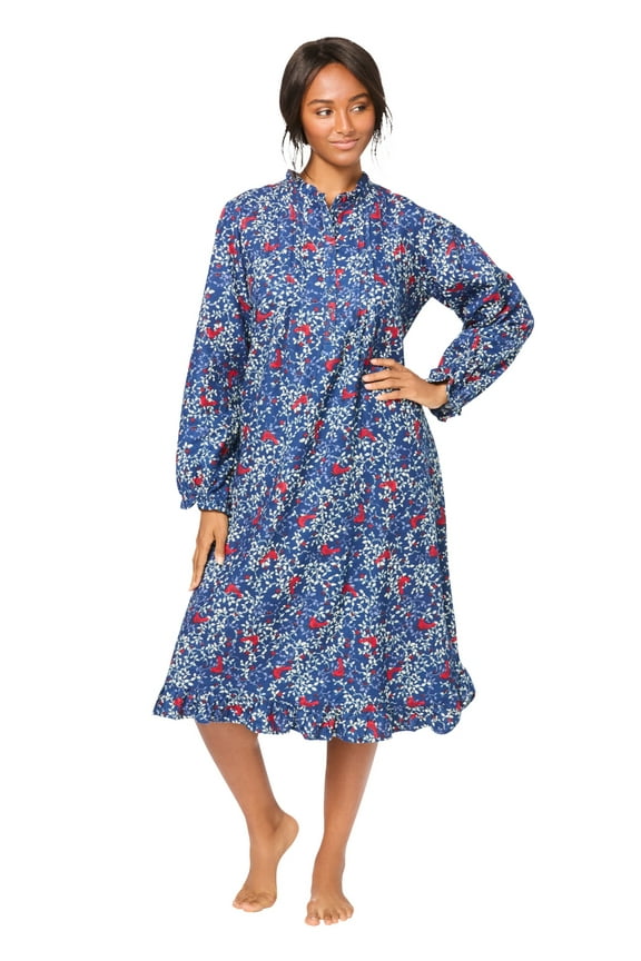 Plus Size Cotton Flannel Print Short Gown