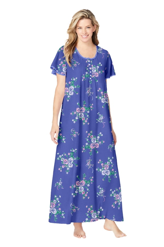 Plus Size Long Pintuck Knit Gown