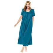 Only Necessities Women's Plus Size Long Silky Lace-Trim Gown - 3X, Deep Teal