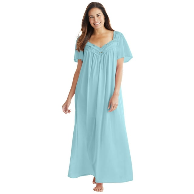 Only Necessities Womens Plus Size Long Silky Lace Trim Gown Pajamas