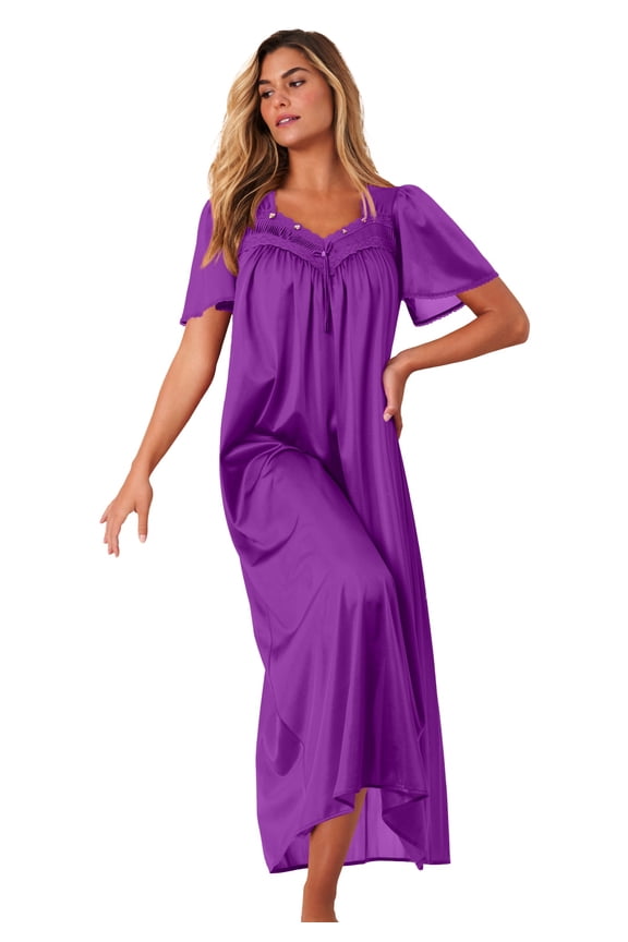 Plus Size Long Silky Lace-Trim Gown