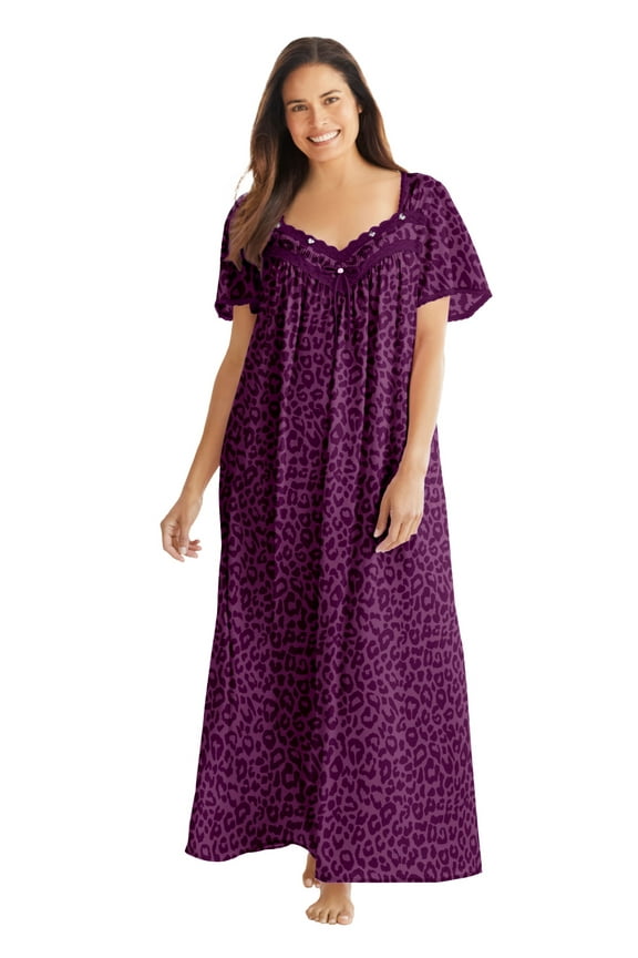 Plus Size Long Silky Lace-Trim Gown