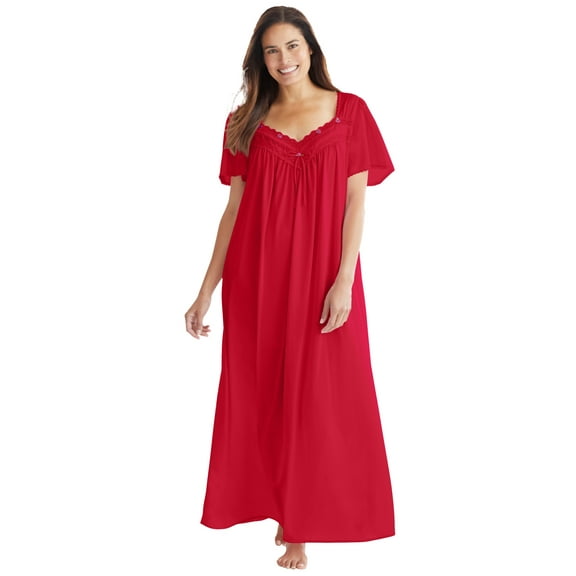 Only Necessities Plus Size Long Silky Lace-Trim Gown
