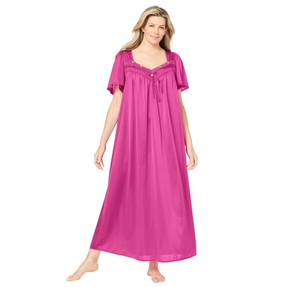 Only Necessities Plus Size Long Silky Lace-Trim Gown