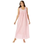 Only Necessities Women's Plus Size Long Sleeveless Floral Nightgown - 22/24, Peony Petal Stripe
