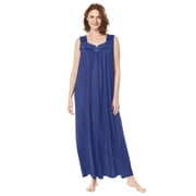 Only Necessities Women's Plus Size Long Tricot Knit Nightgown - 1X, Ultra Blue