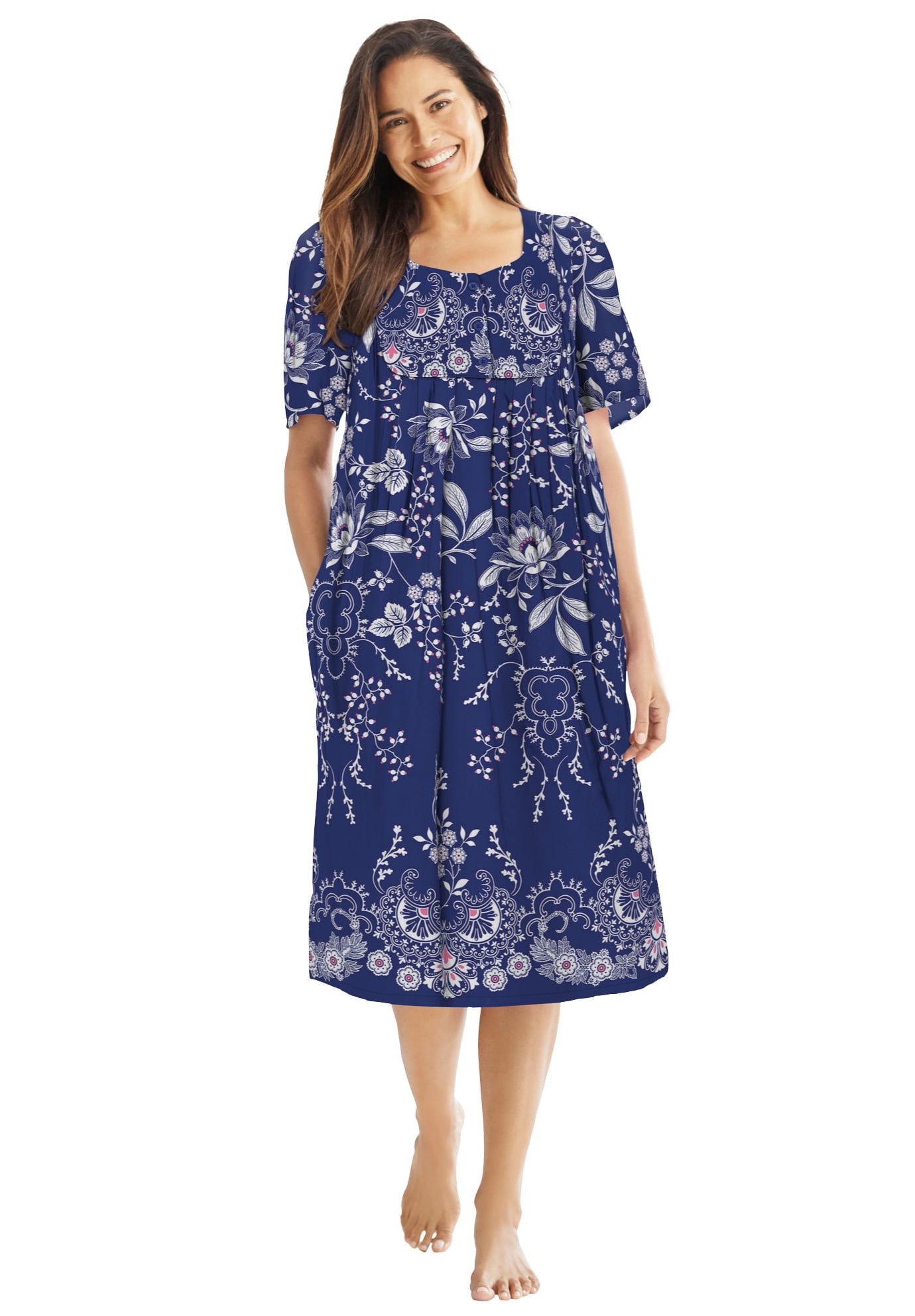 Only Necessities Women's Plus Size Mixed Print Short Dress or Nightgown ...