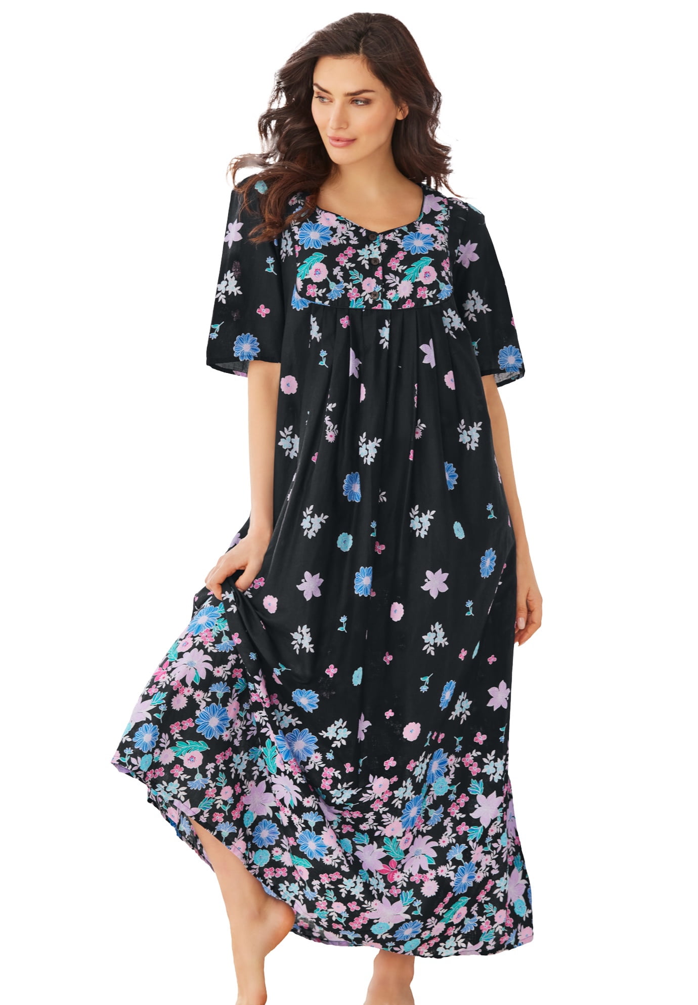 Only Necessities Women's Plus Size Petite Bib Front Dress or Nightgown ...