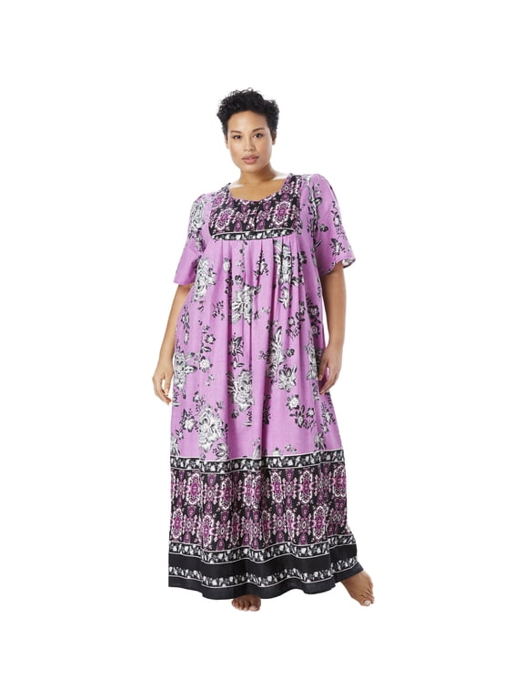 Plus Size Petite Bib-Front Short Sleeve Maxi Lounger