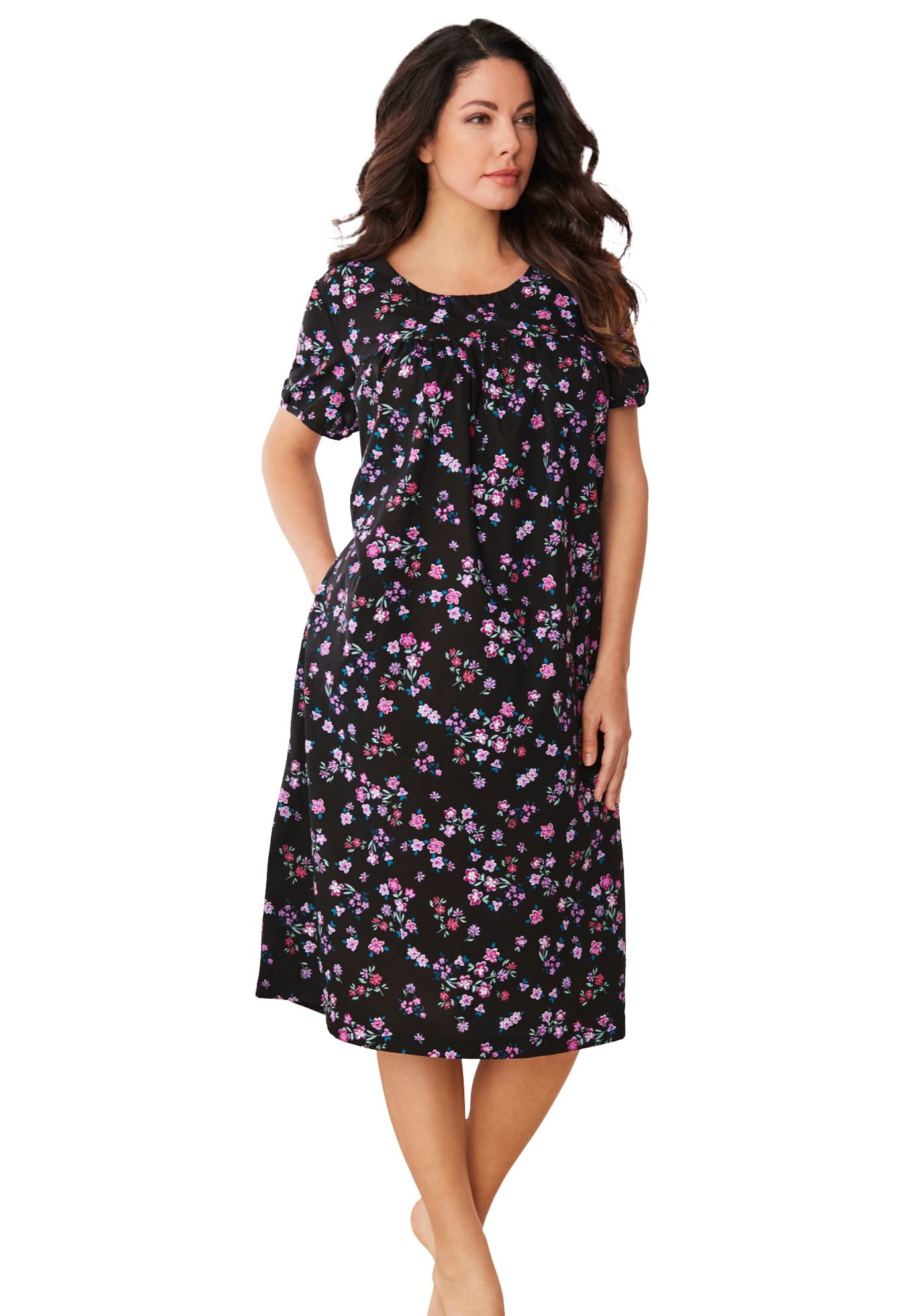 Only Necessities Women's Plus Size Short Print Shirred Dress or ...