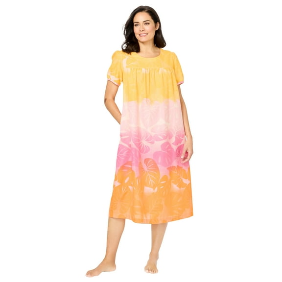 Only Necessities Plus Size Short Print Shirred Lounger