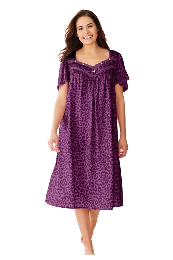 Plus Size Short Silky Lace-Trim Gown